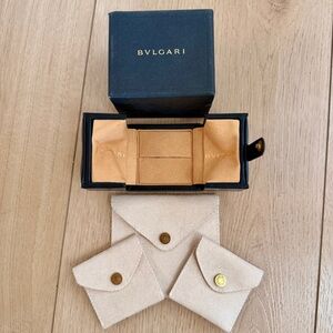 BVLGARI Black & Gold leather ring/earring display box & Suede jewelry pouches